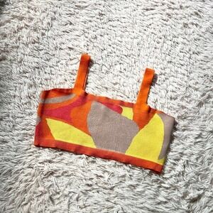 Abstract Bold Vivid Rave Stretch Knit Micro Crop Top Womens M Y2K Urban Eclectic